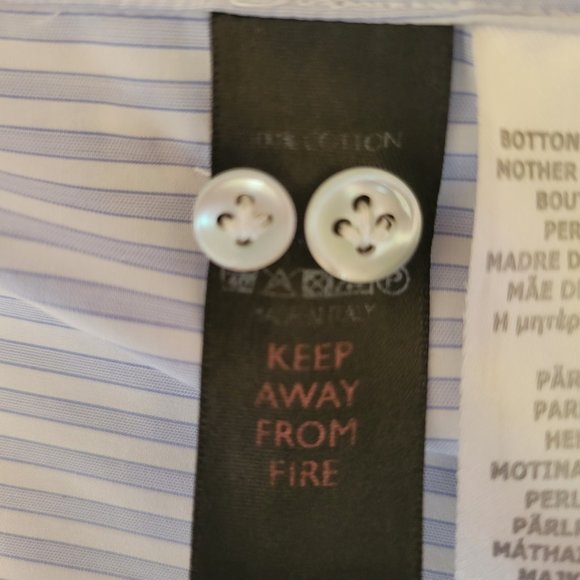 Harrods of London Mens Dress Shirt 15.5/39 Blue White striped Extra Fine Cotton - Picture 7 of 11